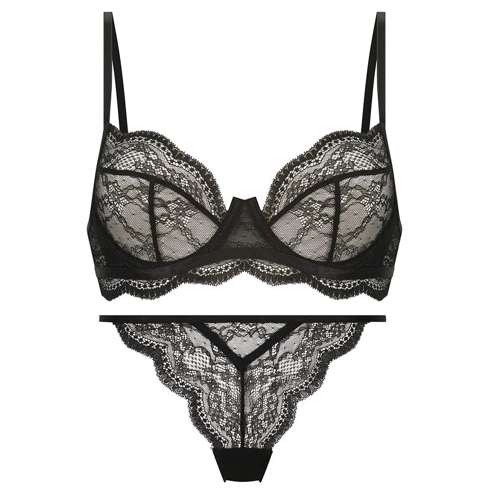 Women's French bra suit bikini set in black, red, or green colour options