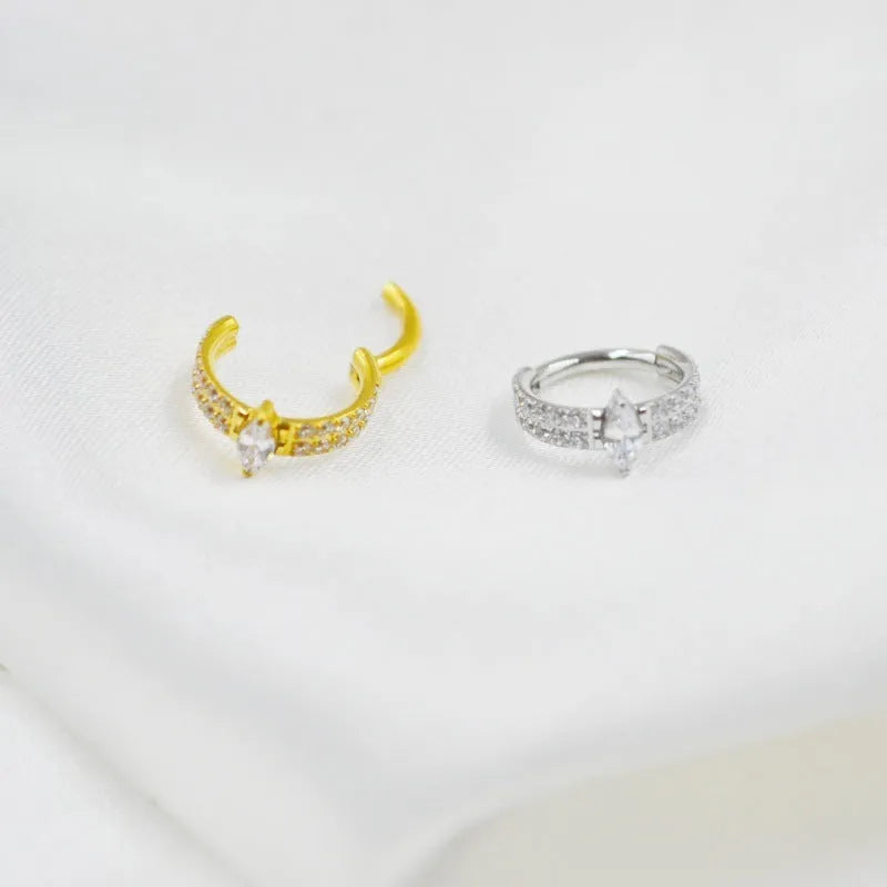 Titanium steel heart earrings with zircon stones in silver or gold colour measuring 1.2x8mm