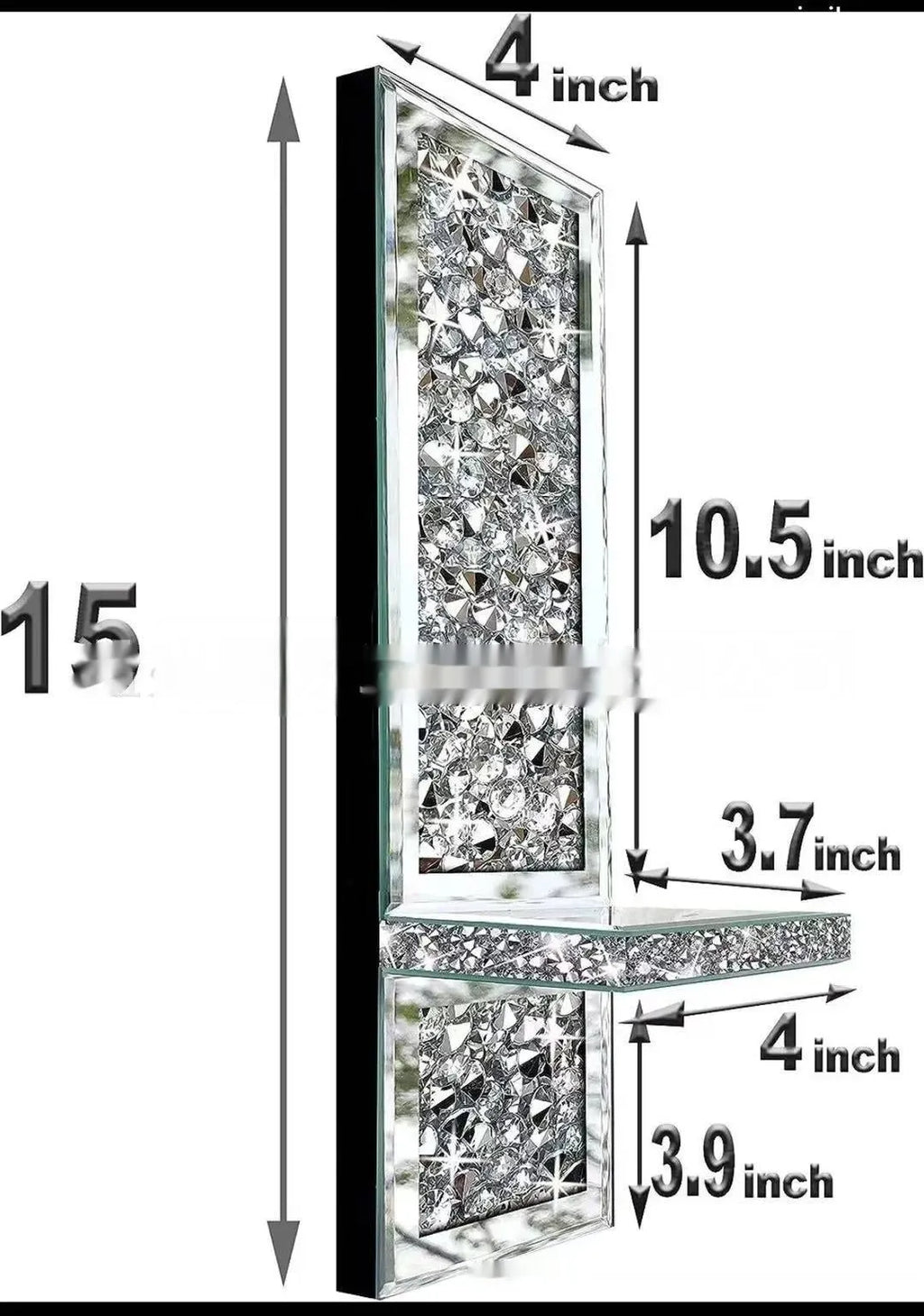 Pair of silver mirror glass candle holders for wall mounting at 10x11x38cm dimensions