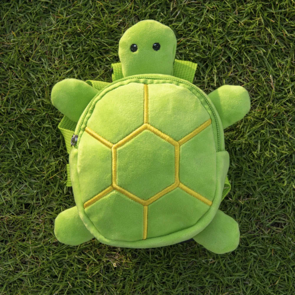 Turtle-shaped dog backpack harness vest in velvet with metal zipper, measuring 20 x 18cm