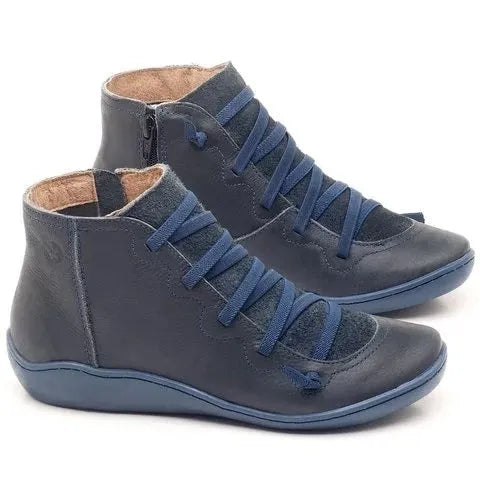 Women's casual ankle booties with wedge heel and round toe in artificial PU material