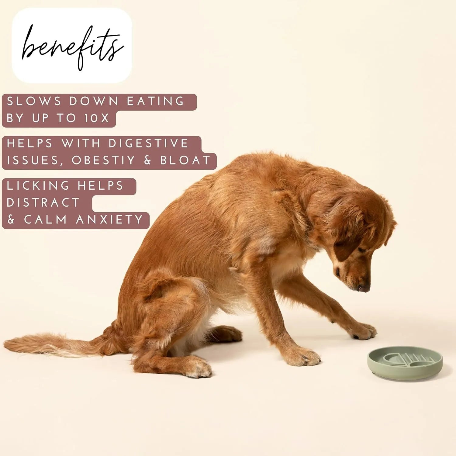 Silicone slow feeder bowl for dogs with ridges and nooks in beige colour