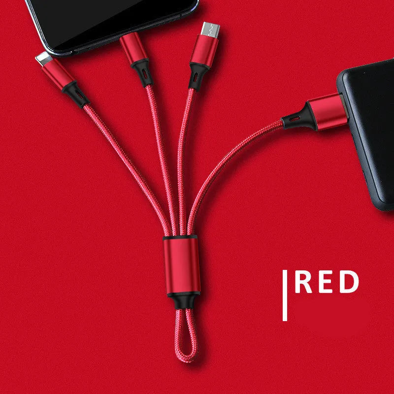 Creative gift one for three keychain charging cable 18cm red black silver portable three-in-one