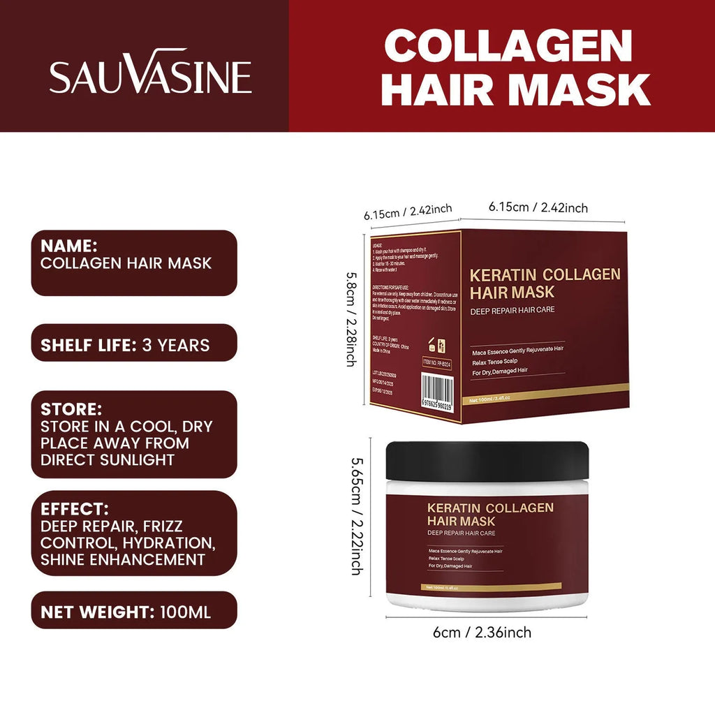 White tub of 100ml collagen hair mask for moisturising and repairing hair.