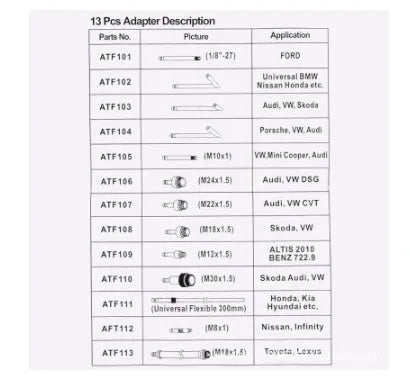 13-piece automatic transmission oil refuelling kit with pumping machine and transmission injector tool