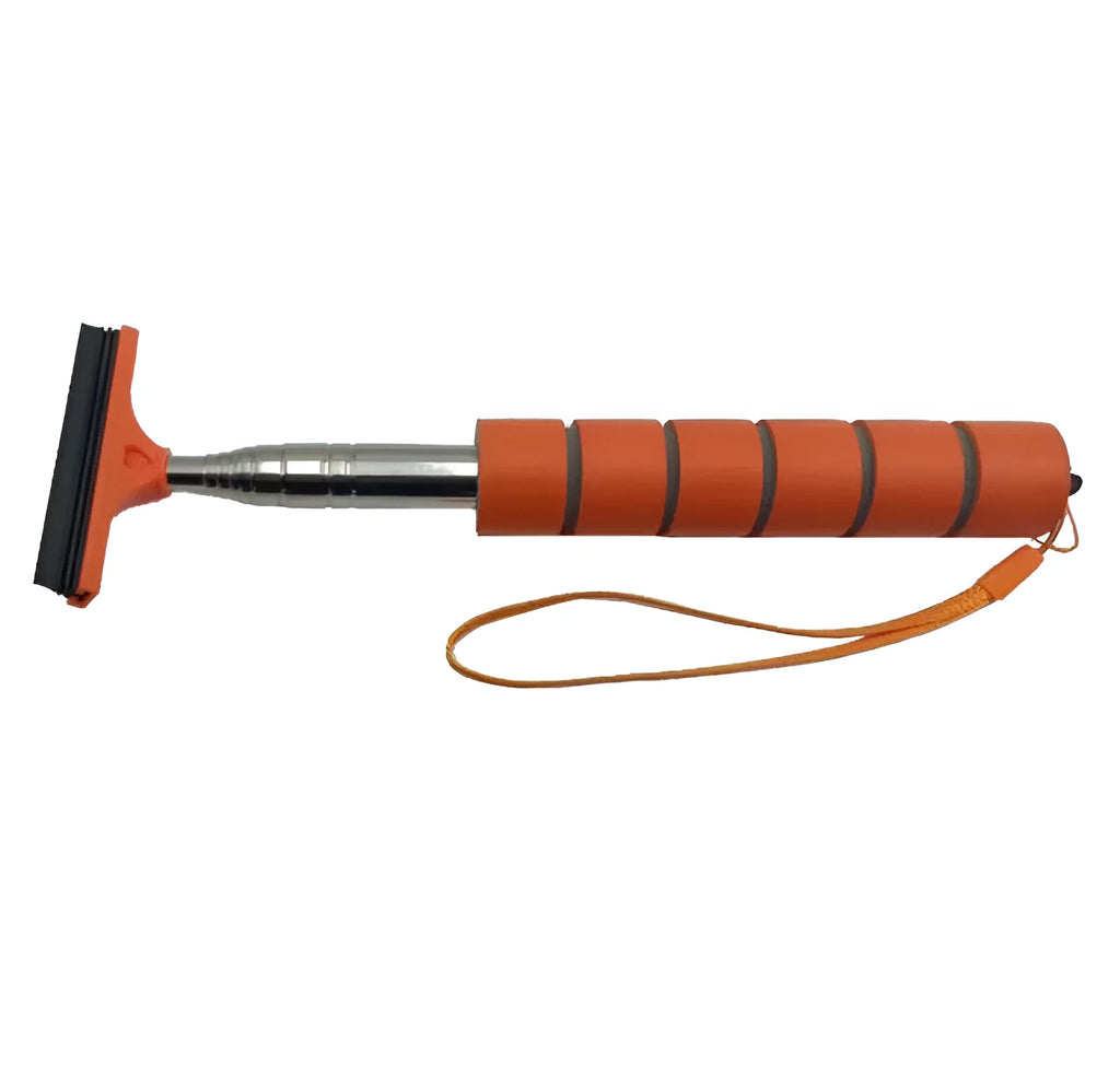 Retractable stainless steel car mirror wiper extended to show 100cm length and rubber blade.