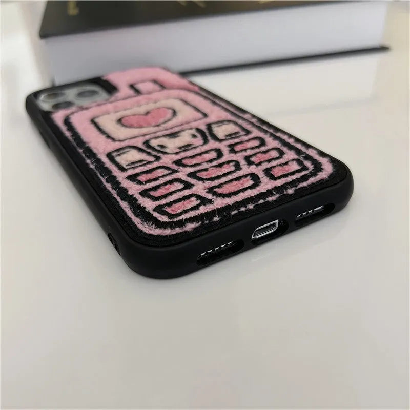 Pink TPU iPhone case with embroidered towel design for multiple models