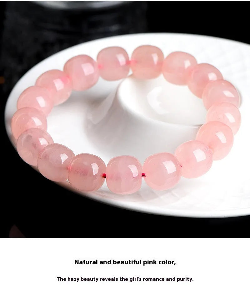 Pink natural crystal barrel bead bracelet with 8-10mm polished beads