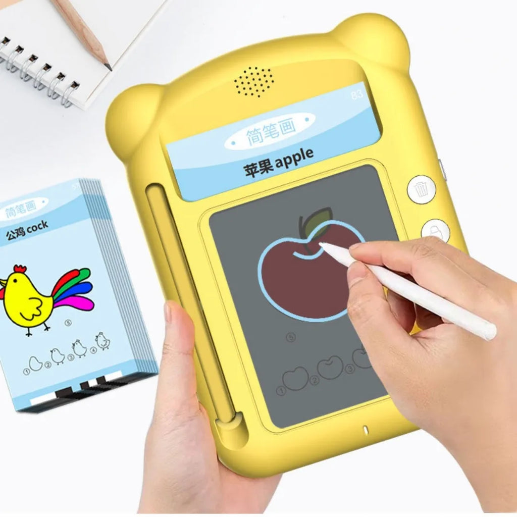 Yellow bilingual early learning machine with educational cards for toddlers