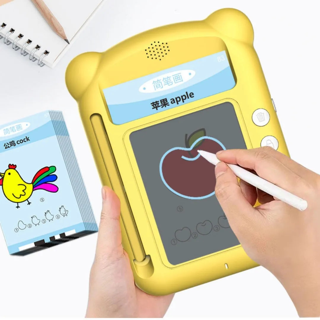 Yellow bilingual early learning machine with educational cards for toddlers