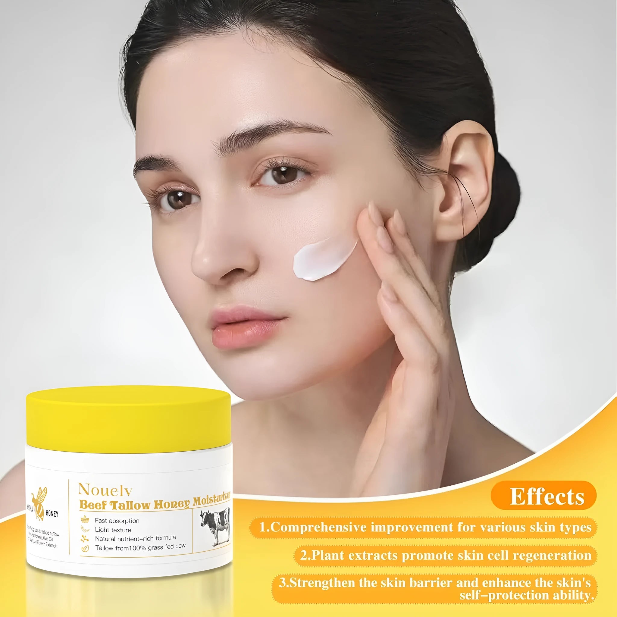 50g glass jar of Honey Tallow moisturising cream for dry and combination skin.