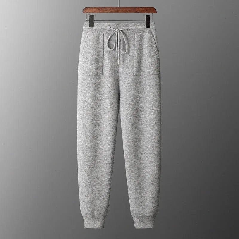 Men's grey cashmere hooded sweatshirt and matching pants set for winter casual wear