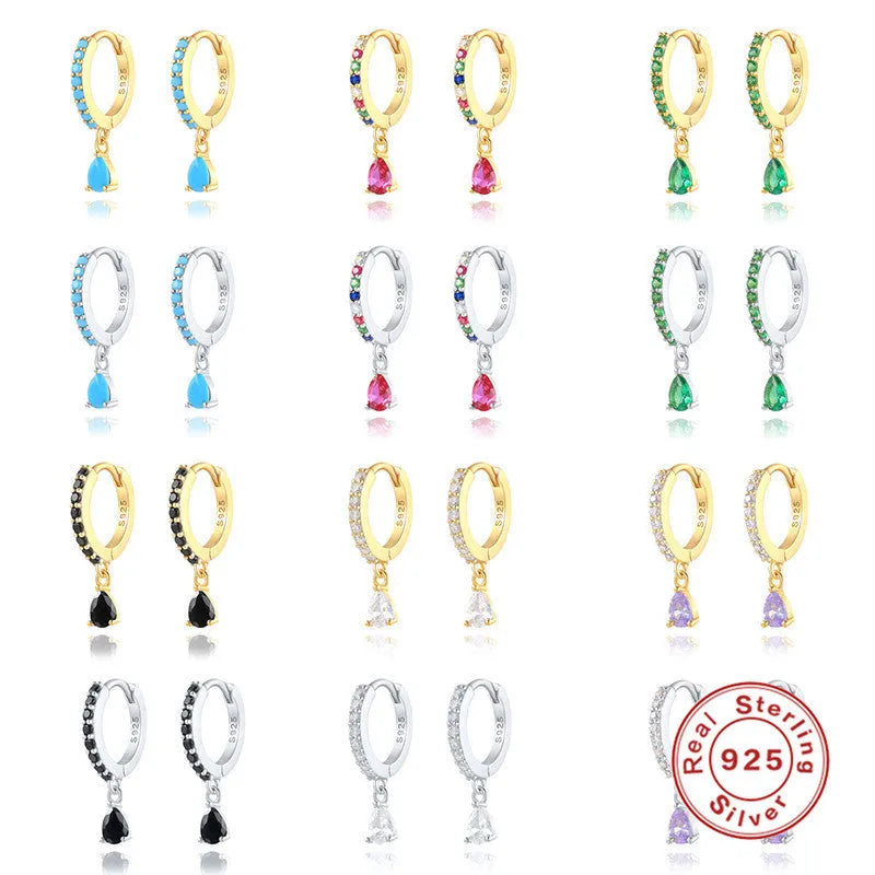Sterling silver water drop earring with crystal pendant in gold or silver tone.