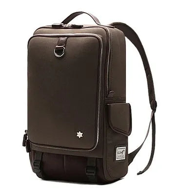 Modern Korean design Oxford cloth men's backpack in army green colour showing large capacity.