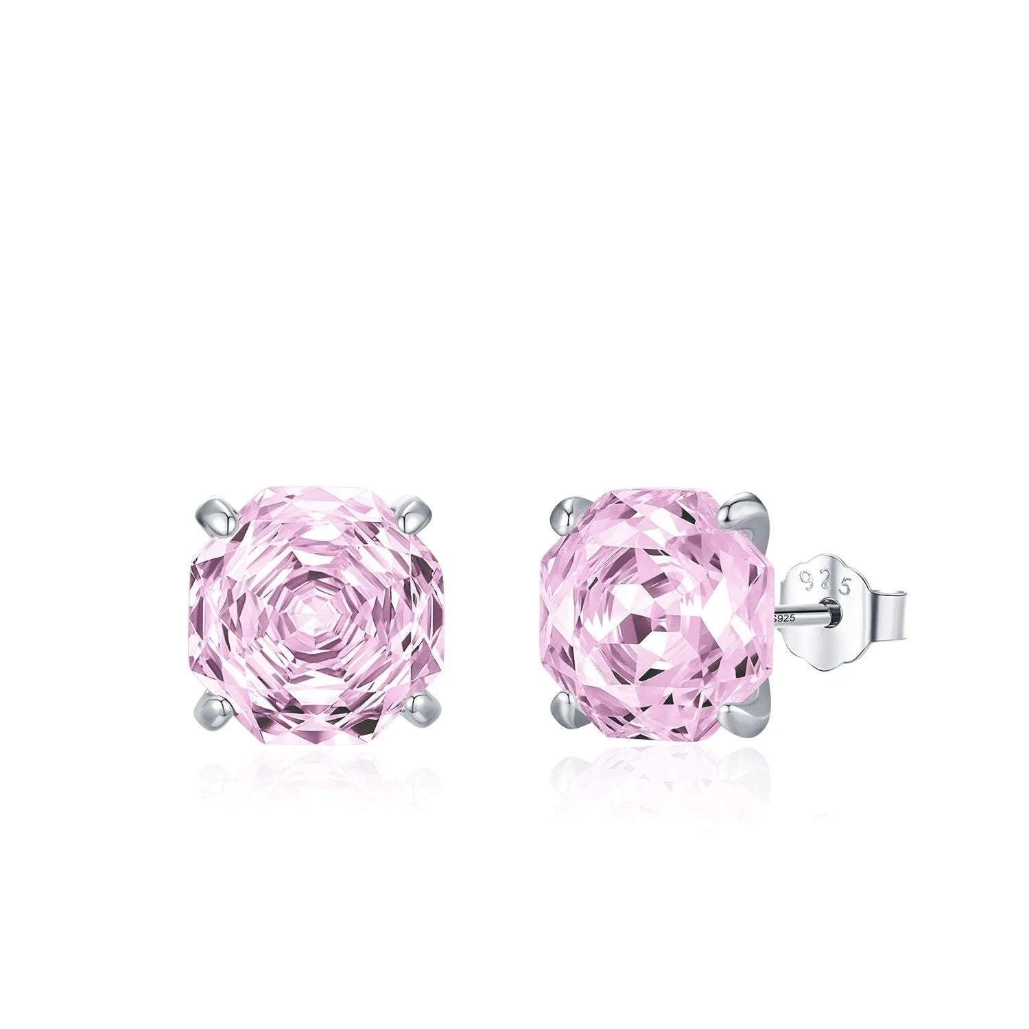 S925 sterling silver rose stud earrings in 6mm and 8mm pink floral designs