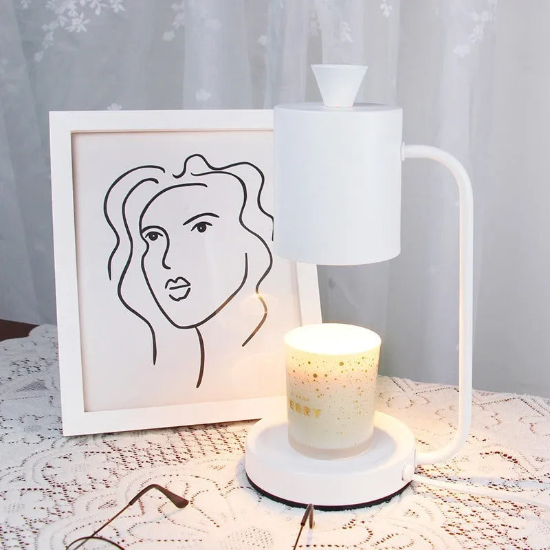 White European-style metal aromatherapy lamp with dimmer switch on wooden table