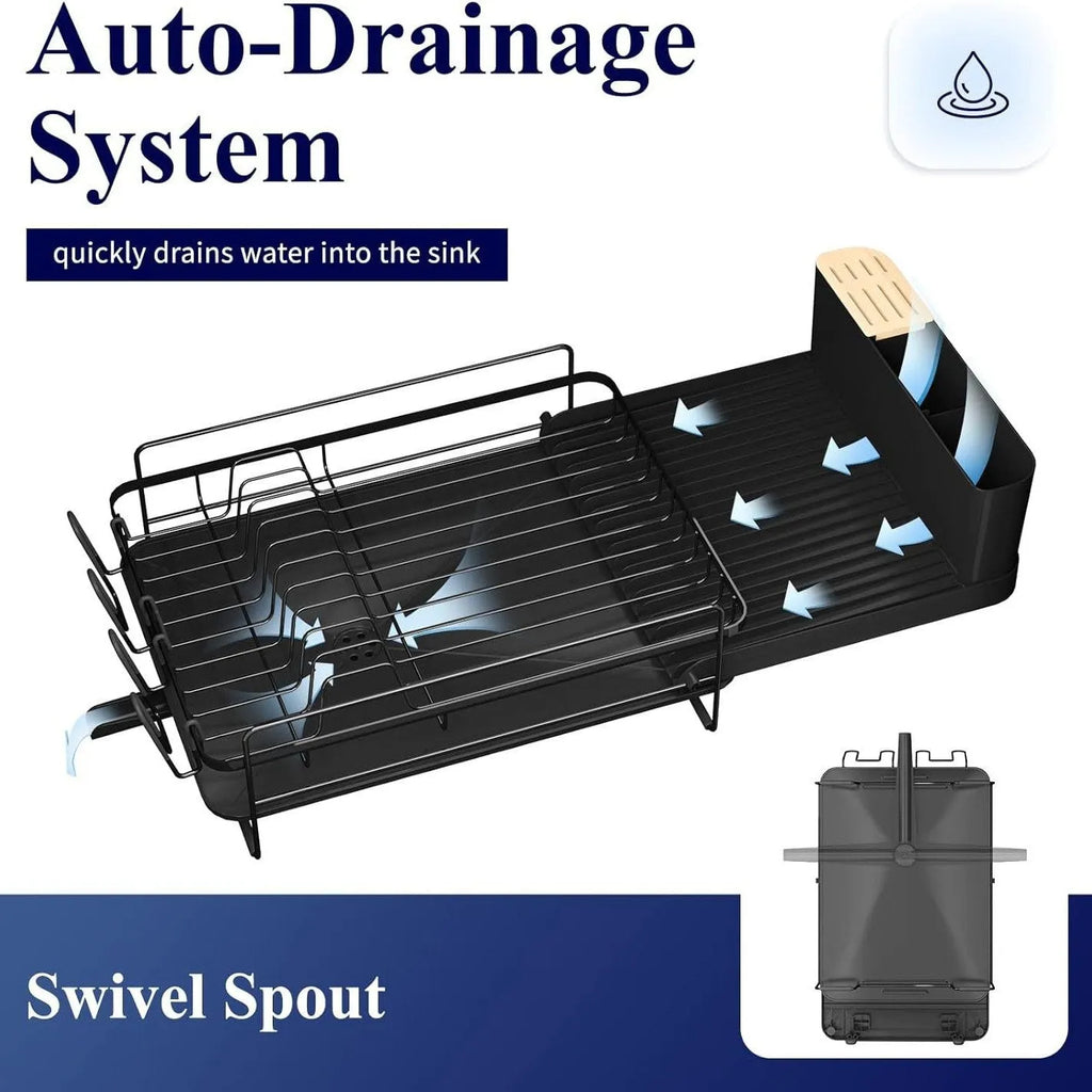 Retractable folding kitchen dish rack for cutlery and cup drainage made from carbon steel