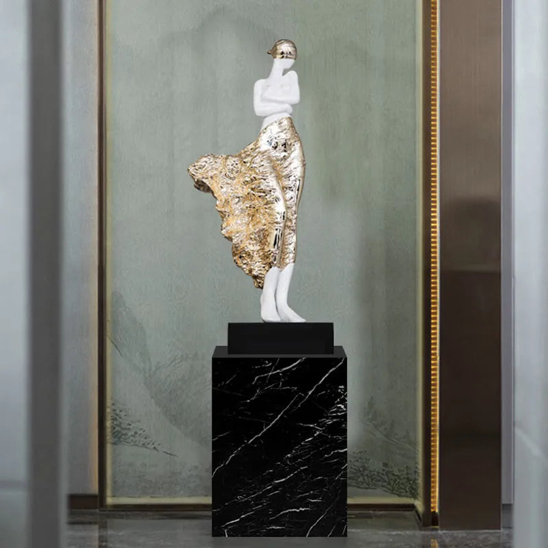 48cm natural resin sculptured ornament in modern simplicity style with metallic finish