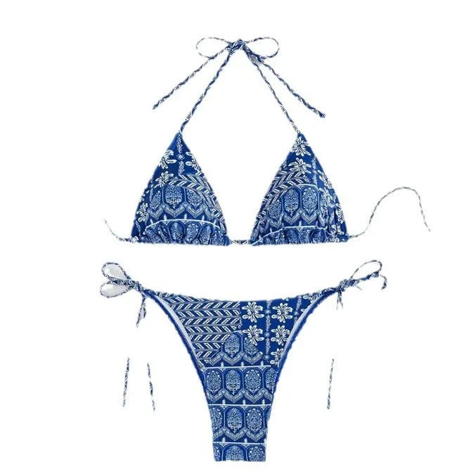 Women's bandage stitch bikini swimsuit in polyester fabric with detailed construction