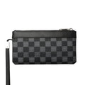 Black plaid pattern genuine cowhide leather men's wallet showing 20x10 cm dimensions