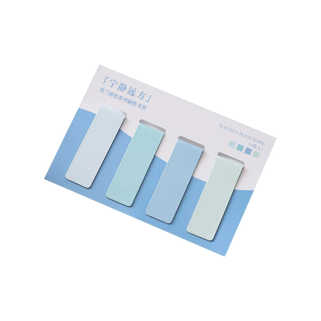 Set of four Morandi colour block magnetic bookmarks showing miniature design and magnetic clasp.