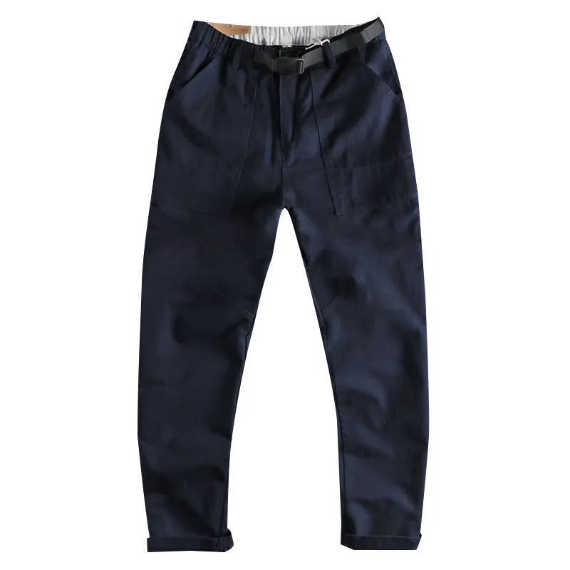 Men's khaki cotton work trousers with straight leg design and zipper fly