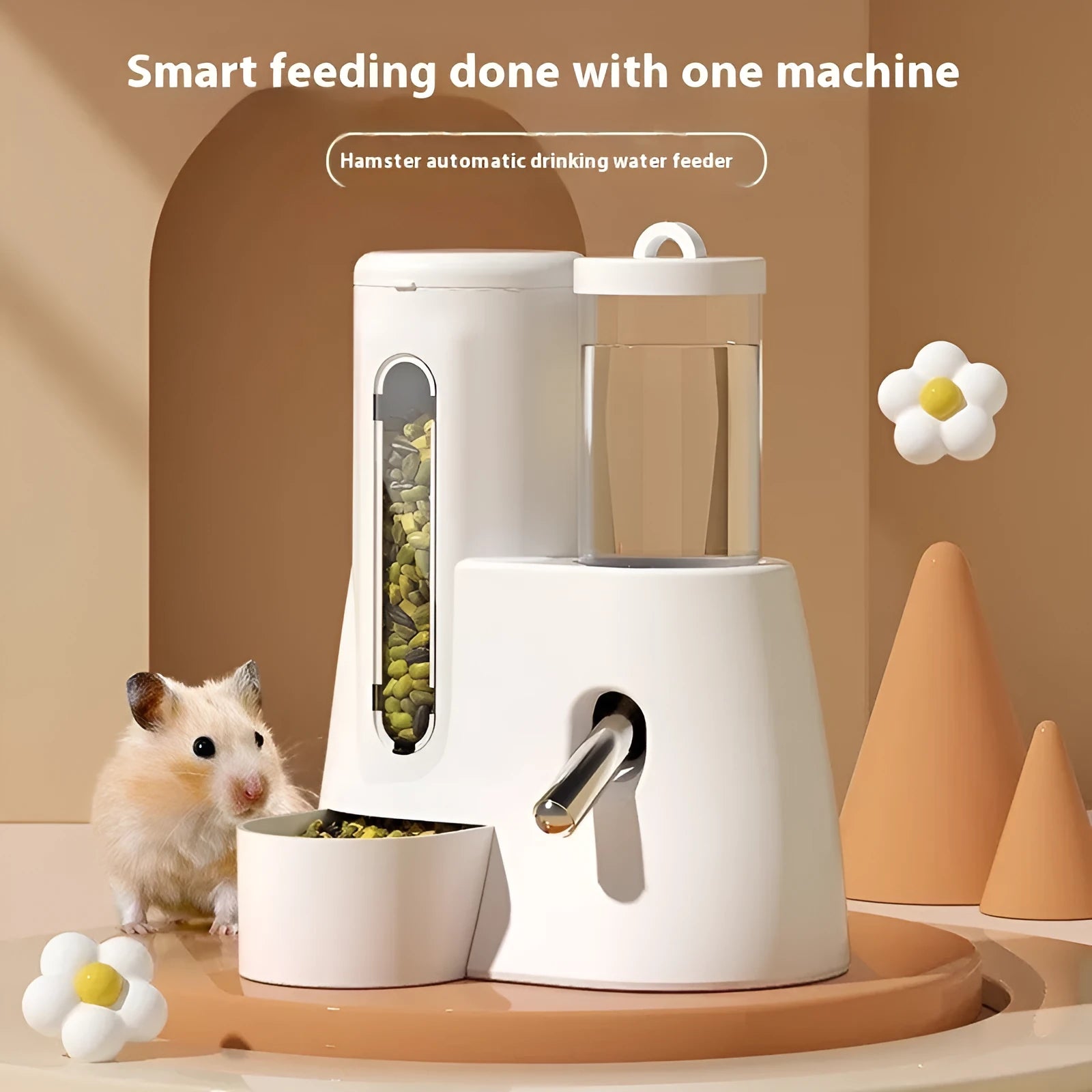 Hamster automatic drinking water feeder with food basin in blue colour for small pets
