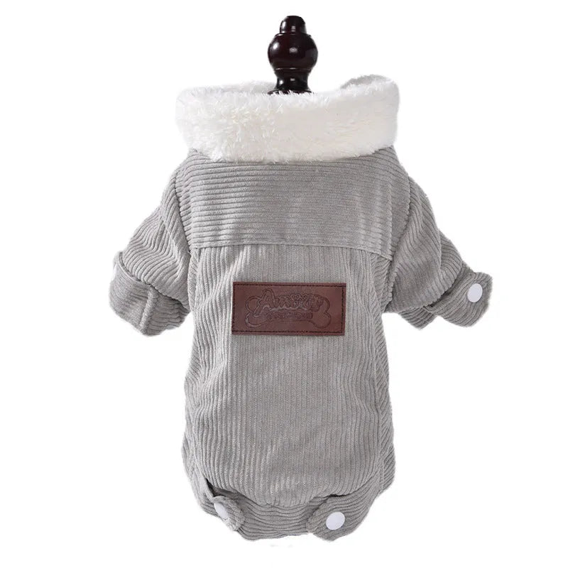 Grey lambswool dog vest with wool lining for winter warmth