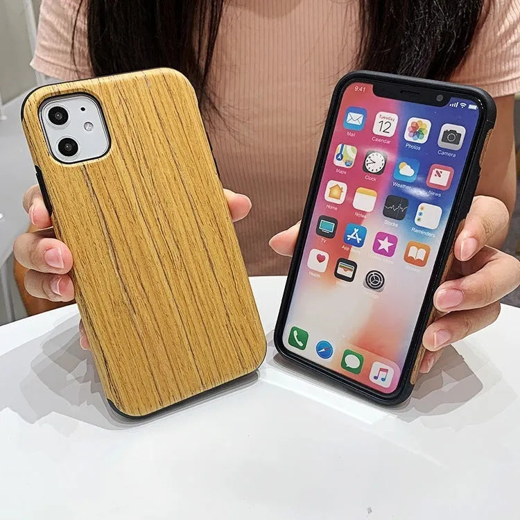 Wooden iPhone case showing natural bamboo grain texture on slim back cover design