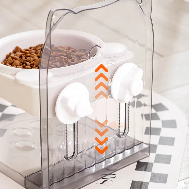 Grey cat ear design anti spill pet feeding bowl with adjustable height and removable hanging cage