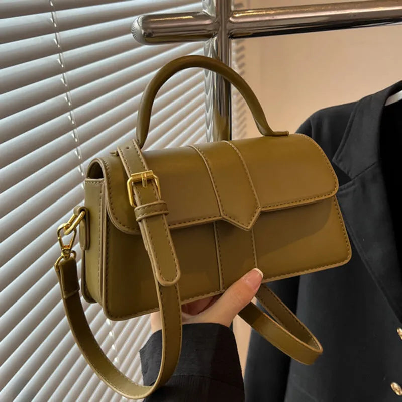 Women's beige PU leather messenger bag with sandwich pocket and file compartment