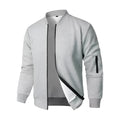 Men's loose-fit knitted jacket in light business style, shown in black, blue, or grey colour options.