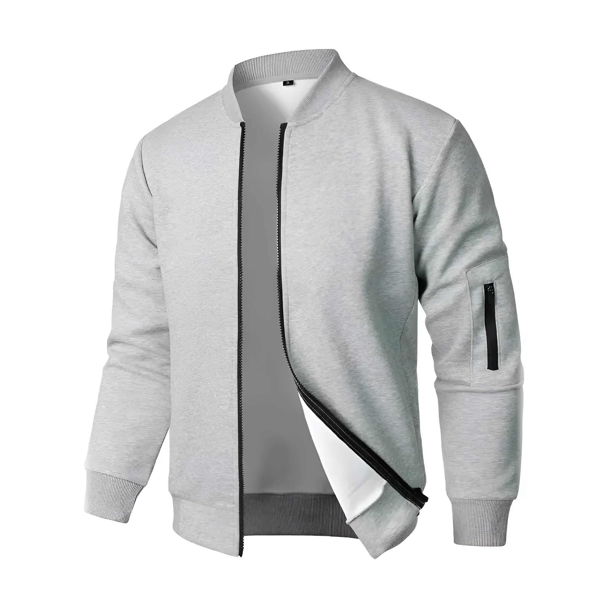 Men's loose-fit knitted jacket in light business style, shown in black, blue, or grey colour options.