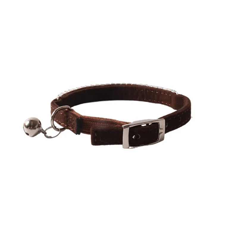 Adjustable flocking cat collar with elastic buckle in six colour options