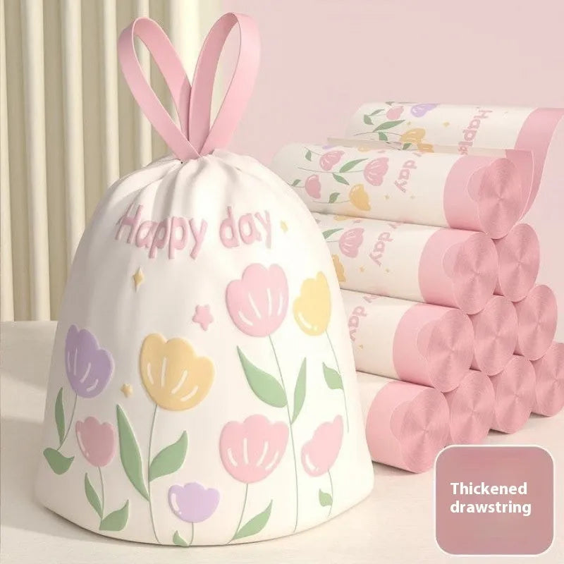 Pink degradable drawstring garbage bag with argy wormwood for mosquito repellent, size 44x48cm.