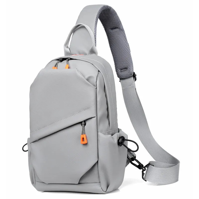 Men's casual crossbody bag in black or grey waterproof polyester with simple style design