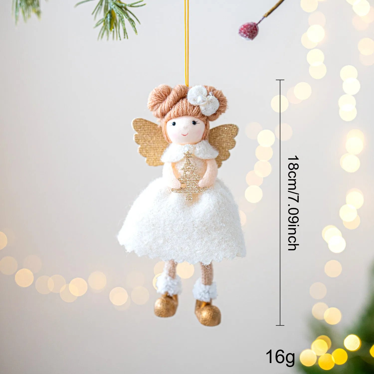 Pink and white cloth fabric Christmas angel wings plush pendant ornament