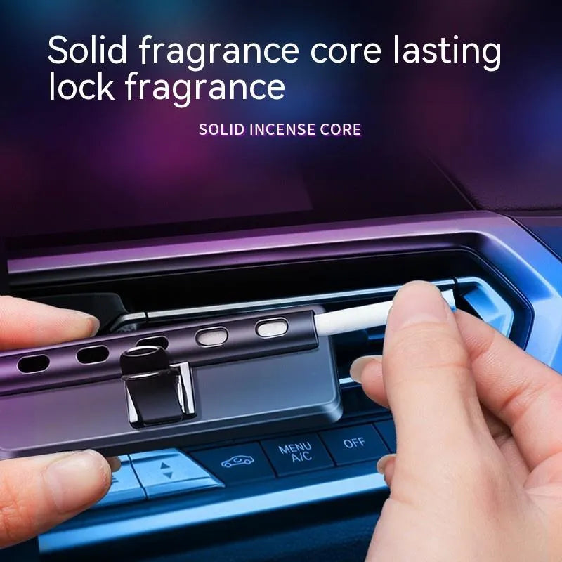 Black automobile air outlet aromatherapy light with LED illumination and fragrance stick compartment