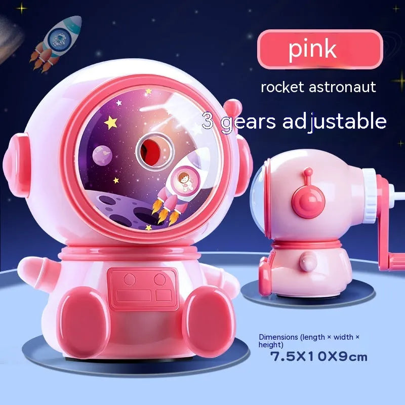Blue astronaut cartoon manual pencil sharpener with anti-jam mechanism for 2mm leads