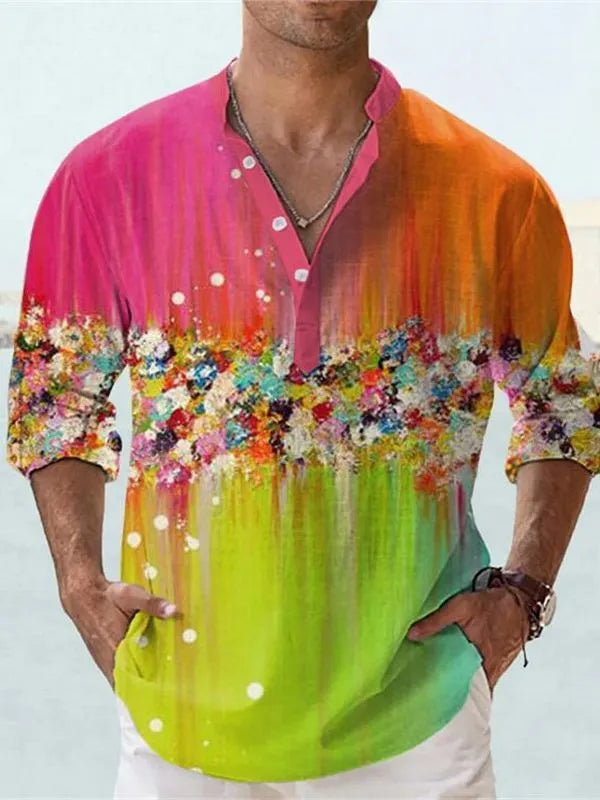 Short sleeve bamboo hemp shirt with 3D digital print stripe pattern