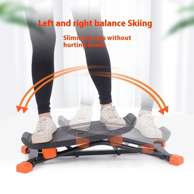 Black mini fitness skiing machine JS101A with elastic hand straps, 77cm length compact exercise equipment