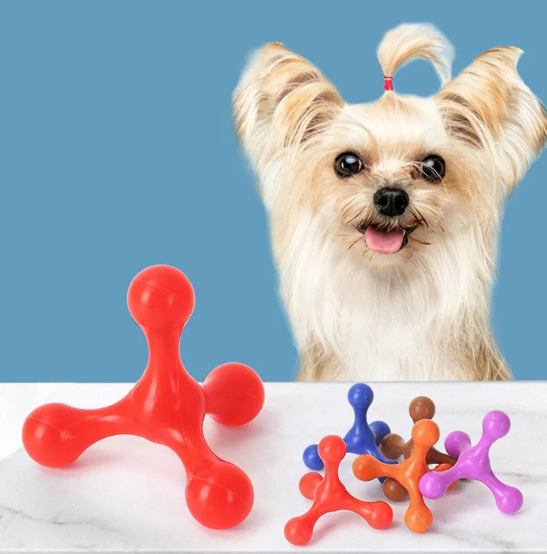 Three-legged silicone puppy chew toy in assorted colours for small and medium dogs