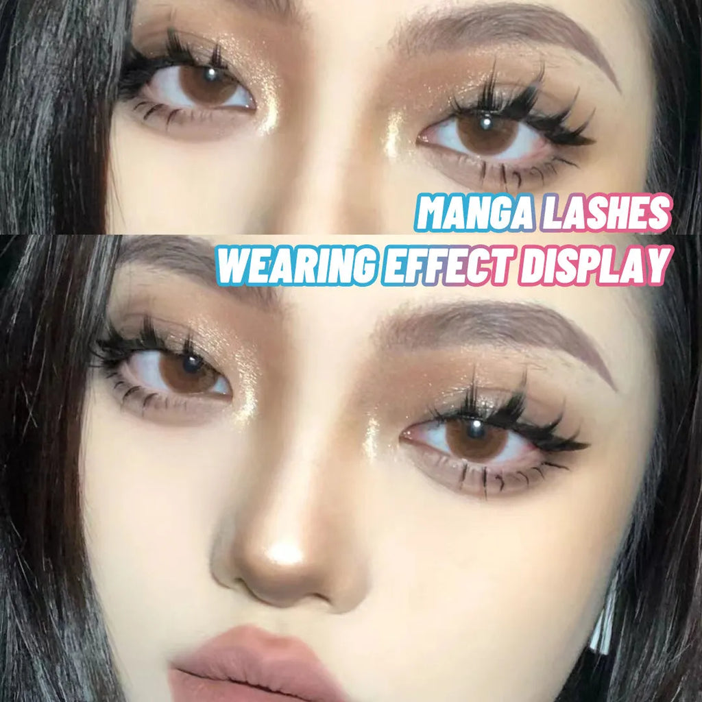 Five pairs of manga style false eyelashes with natural wispy design for anime cosplay and Korean makeup applications