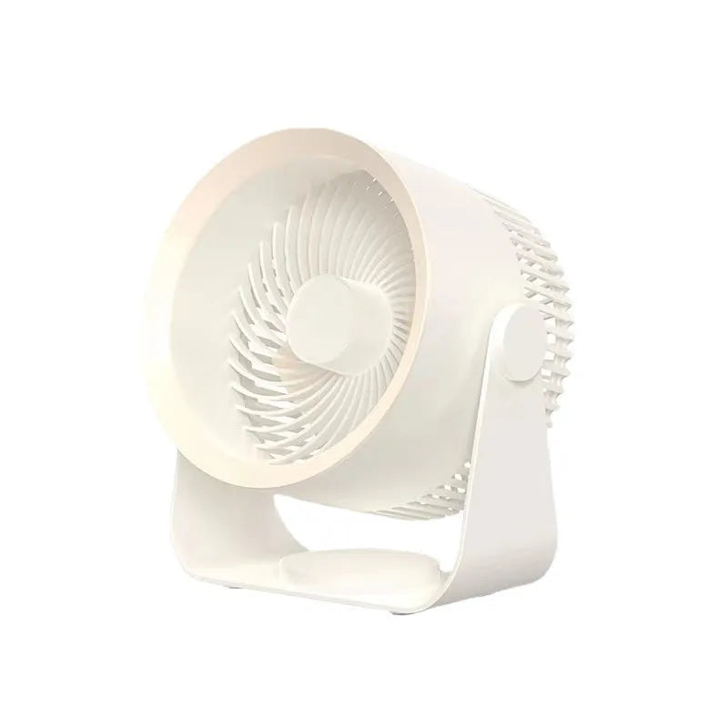 Gray charging mute wall-mounted fan with four blades, brushless motor, and USB power cable