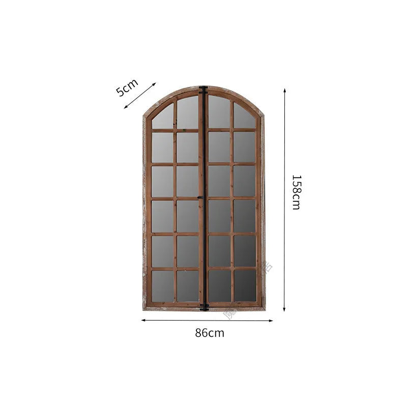 Terrace distressed fake window wall mirror panel in log colour