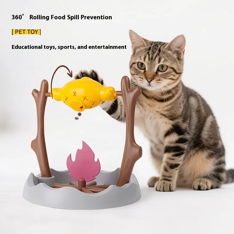 Tumbling leakage food feeder cat toy measuring 30cm wide with treat dispensing mechanism