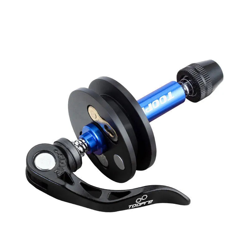 Aluminium alloy bicycle chain holder tool shown in barrel shaft, basic, and quick release versions.