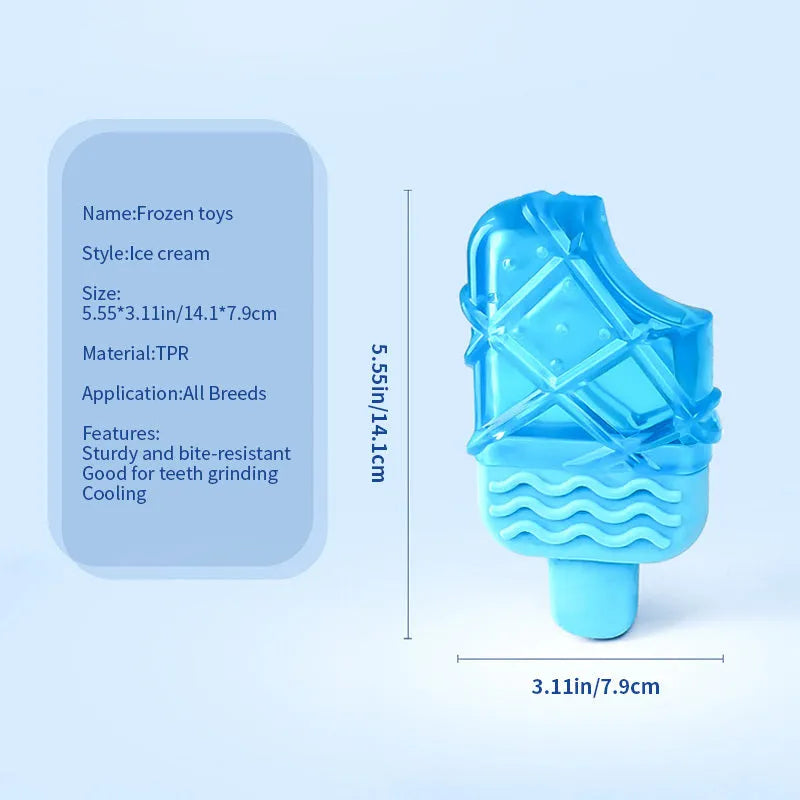 Water-filled dog popsicle cooling toy set showing pacifier, popsicle and ring shapes for summer pet relief