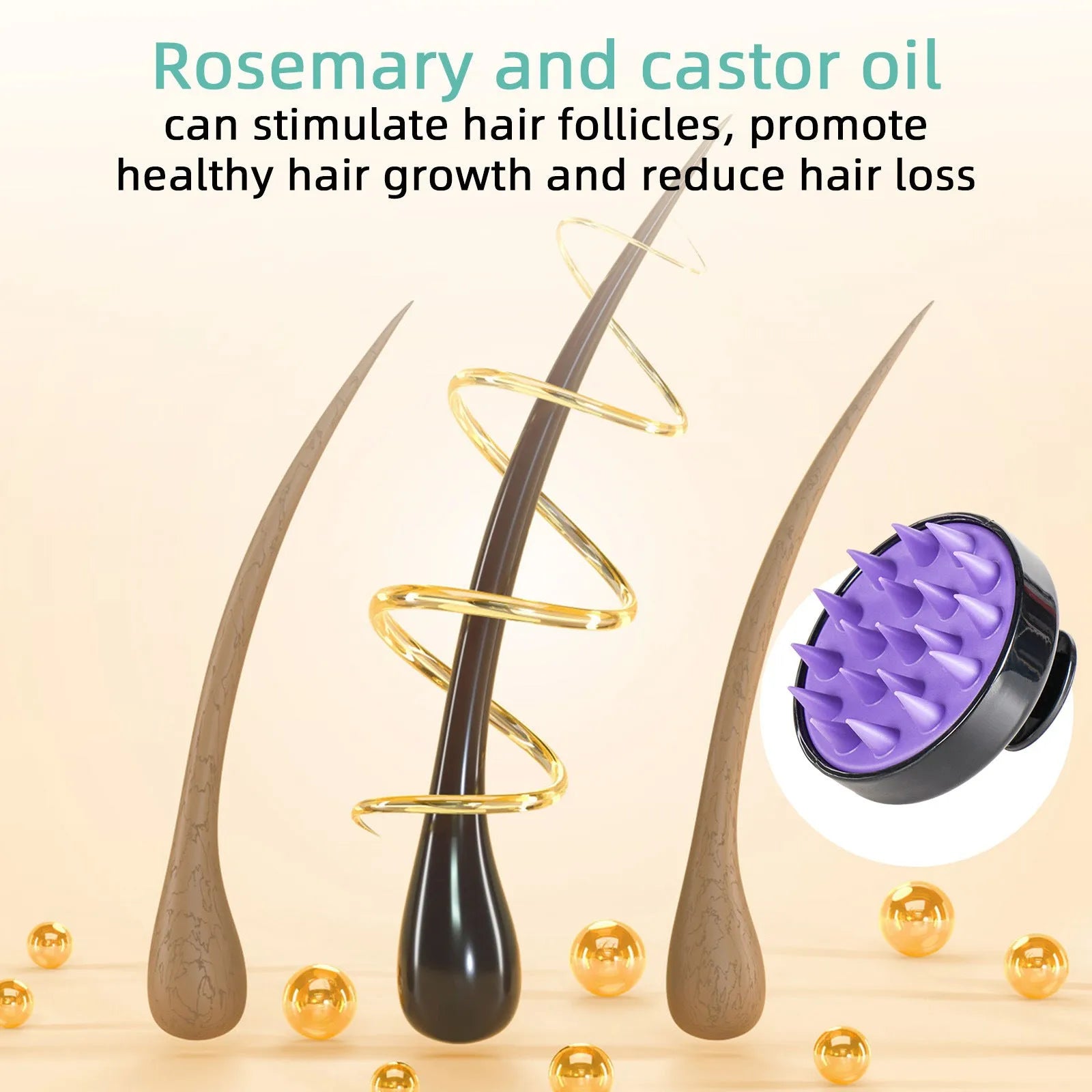 118ml bright yellow hair treatment oil bottle with massage brush applicator for strong hair care