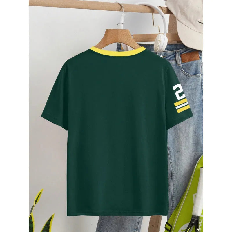 Red cotton loose fit T-shirt with digital letter printing and short sleeves